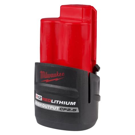 Milwaukee 48-11-2425 m12 redlithium high output cp 2.5ah battery - The MILWAUKEE® M12™ REDLITHIUM™ HIGH OUTPUT™ CP2.5 Battery Pack delivers 25% more power and runs 25% cooler than other Milwaukee® M12™ REDLITHIUM™ CP battery packs. This increased performance of the lithium-ion battery gives you the same power and runtime of an M12™ REDLITHIUM™ XC battery in a lighter and more compact package. 